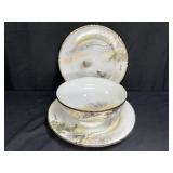 Vtg. Japanese Handpainted Gold Koi Bowl and Plates