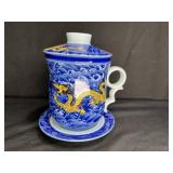 Chinese Porcelain Tea Cup, Infuser, Lid & Saucer