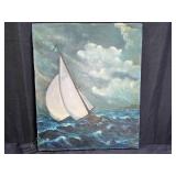 Vtg Rough Seas Oil on Canvas Painting