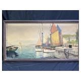 "Sailboats on the Quayside" Signed by Treujan