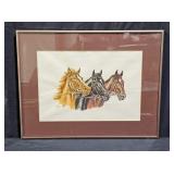 Framed Watercolor Equestrian Painting by Jeffrey