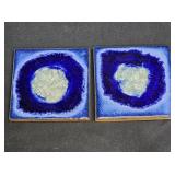 2 Cobalt Geode Pottery Coasters