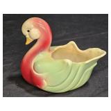 Vtg MCM Pink & Green Pottery Swan Planter