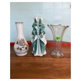 (2) Vases & Green/White Candle