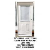 36" LH Fiberglass Exterior Entry Door w/ Blinds