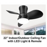 22" Black Ceiling Fan/Light Indoor/Outdoor