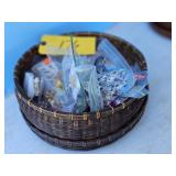 SEWING BASKET W/PINS BROCHES AND NECKLACES
