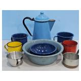 ENAMELWARE TEAPOT/CUPS/BOWLS