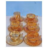 MARIGOLD CARNIVAL GLASS CUPS & SAUCERS