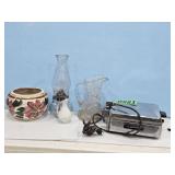 SUNBEAM WAFFLE MAKER, OIL LAMP, PLANTER & OTHER