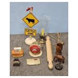 CATTLE CROSSING SIGN 14 INCHES TALL & ROLLING PIN