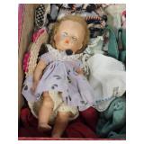 EARLY DOLL CASE W/DOLLS & CLOTHES