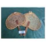 2 straw hand woven fans