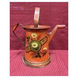 Red Metal Watering Can with Hand Painted Daisies