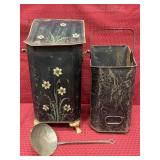 Coal Scuttle/bin with hand painted floral design,