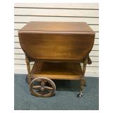 Drop Leaf Rolling Tea Cart With Drawer and