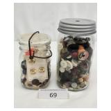 Two Jars Mixed Buttons & Thread Spools