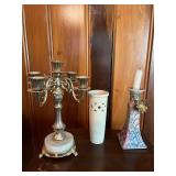 Marble Based Candelabra, Vase and Candleholder