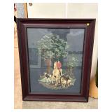 Framed Fox Hunting Scene Tapestry, 31 x 37