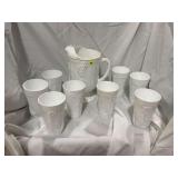 Milk Glass Footed Pitcher & (8) Tumblers