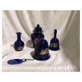 (4) Cobalt, Bells, Vase, Small Urn