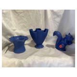 (3) Vintage Blue Pottery Vases Featuring a Niloak Piece