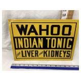 Wahoo Indian Tonic Embossed Tin Sign, 14" x 9