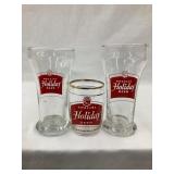 (3) Holiday Beer Glasses, (2) 5 1/2"T & (1) 3"T