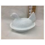 Milk Glass Hen on Nest, 5"T, 7"L