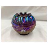 Carnival Glass Amethyst Hand Painted Rose Bowl