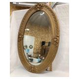 Ornate Oval Mirror w/ Beveled Glass, Wood Frame,