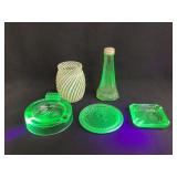 (5) Pieces Of Green Depression Uranium Glass, (1)