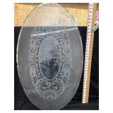 Etched Oval Glass for Door w/ Farmer/Horse Drawn