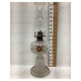 Early Opalescent Glass Kerosene Lamp, 16 1/2"