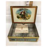 Ben Bey Tin Cigar Box/Humidor, 9"W, 3"T, 6 1/2"D