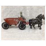 Horse Drawn Stanley Dump Wagon Cast Aluminum Toy,