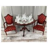 Wood Doll Table and Chairs with Tea Set
