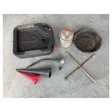 Oil Pans, Funnels, Tire Iron, 1 Gal. Metal Gas Can