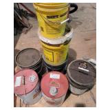 Buckets of Thompson water seal,  gear lube,deck