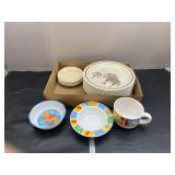 Homespun plates, Lakeshore cup and plate set