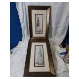 Pair of framed wine bottle prints eleven by