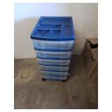 Rolling six drawer cabinet blue and opaque