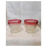 Pair of cranberry flash taper candle holders