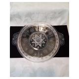 2 handled glass dessert plate with star.