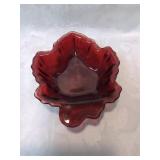 Ruby glass leaf dish