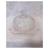 Pink depression glass cheese or butter?Dish