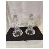 Pair of glass heavy angel taper candle holders