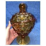 Vtg Amber covered compote