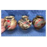 (3) Smaller Reiberg Ceramics Raku pottery vessels