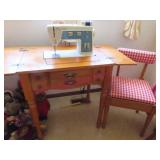 Vtg sewing machine, chair, contents BR1